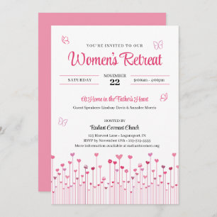 Pink Heart Flowers Women's Church Retreat Invitation