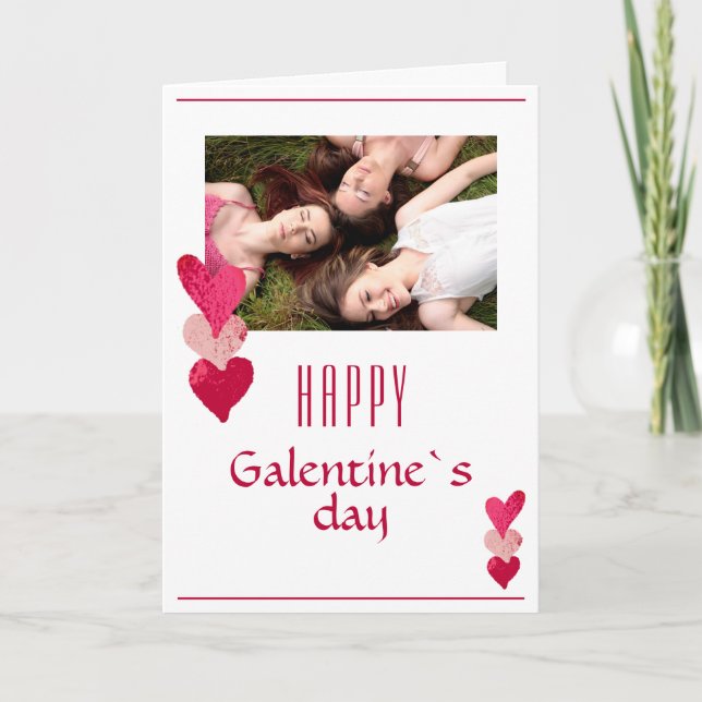 Pink Heart Friend Photo Galentine`s Day Holiday Card (Front)
