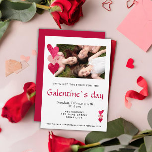 Pink Heart Friend Photo Galentine`s Day Invitation