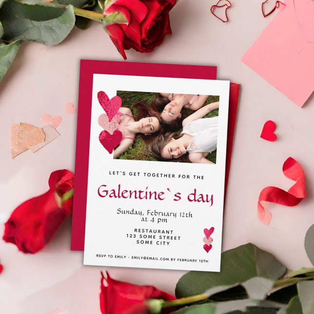 Pink Heart Friend Photo Galentine`s Day Invitation (Creator Uploaded)