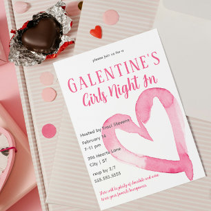 Pink Heart Galentine's Girls Night In Invitation