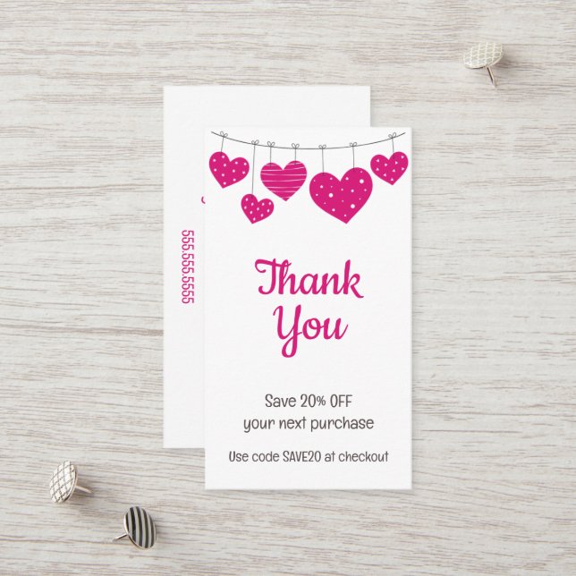 Pink Heart Garland Discount Card (Front/Back In Situ)