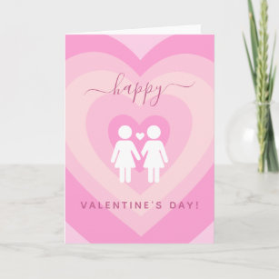 Pink Heart Gay Lesbian Couple Valentine's Day Love Card