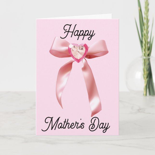 Pink Heart Gem and Coquette Bow Mother's Day Card (Front)