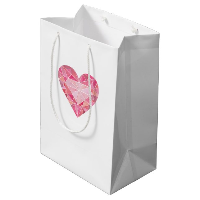 Pink Heart Gem Art Glam Chic Love Diamond Medium Gift Bag (Back Angled)