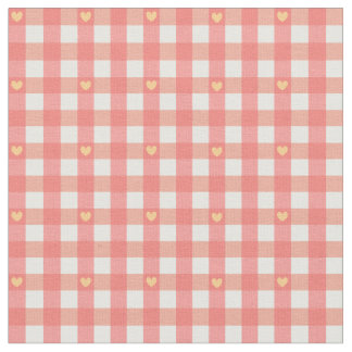 Pink Heart Gingham Fabric