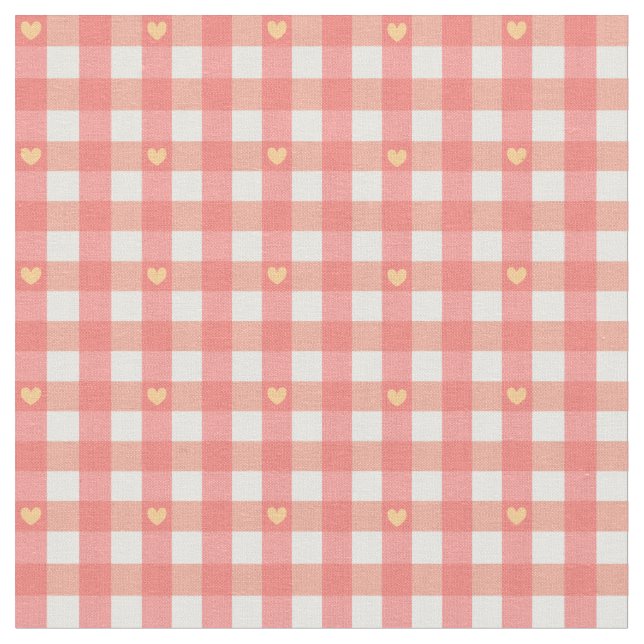 Pink Heart Gingham  Fabric (Close Up)