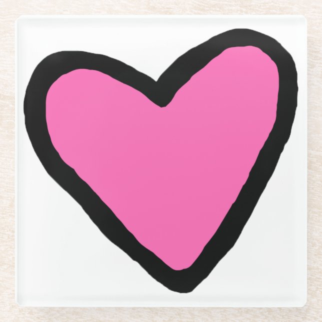 Pink Heart Glass Coaster (Front)