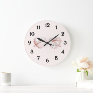 Pink Heart Glasses Love Large Clock