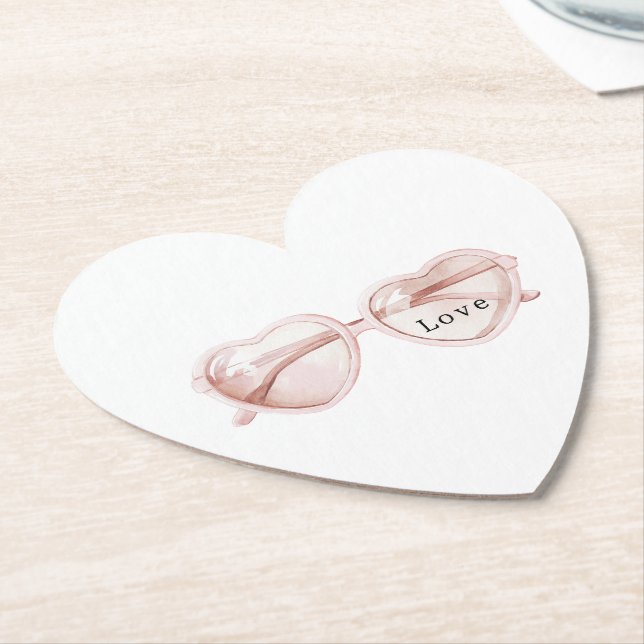 Pink Heart Glasses Love Paper Coaster (Angled)