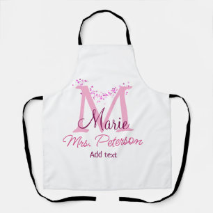 Pink heart glitter monogram teacher Mrs. Modern gi Apron