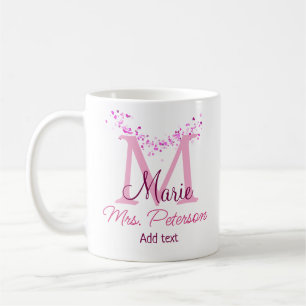 Pink heart glitter monogram teacher Mrs. Modern gi Coffee Mug