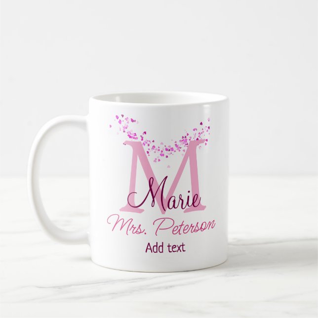 Pink heart glitter monogram teacher Mrs. Modern gi Coffee Mug (Left)