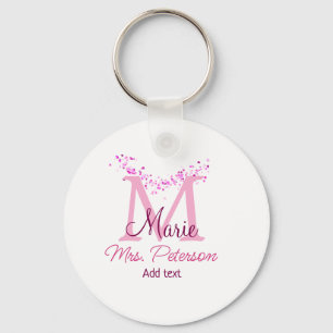 Pink heart glitter monogram teacher Mrs. Modern gi Key Ring