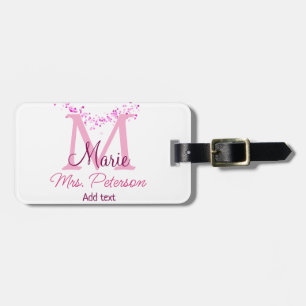Pink heart glitter monogram teacher Mrs. Modern gi Luggage Tag
