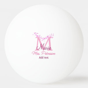 Pink heart glitter monogram teacher Mrs. Modern gi Ping Pong Ball