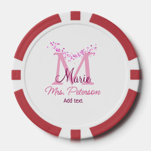 Pink heart glitter monogram teacher Mrs. Modern gi Poker Chips
