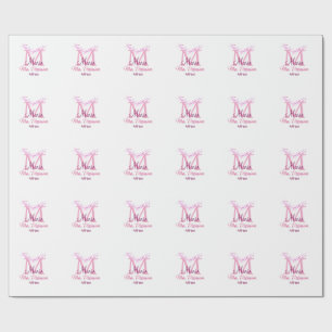 Pink heart glitter monogram teacher Mrs. Modern gi Wrapping Paper