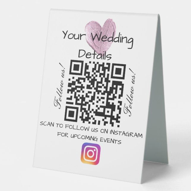 Pink heart glitter wedding qr code scan instagram  (Front)