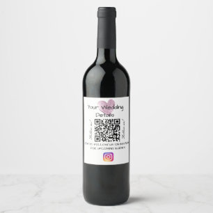 Pink heart glitter wedding qr code scan instagram  wine label