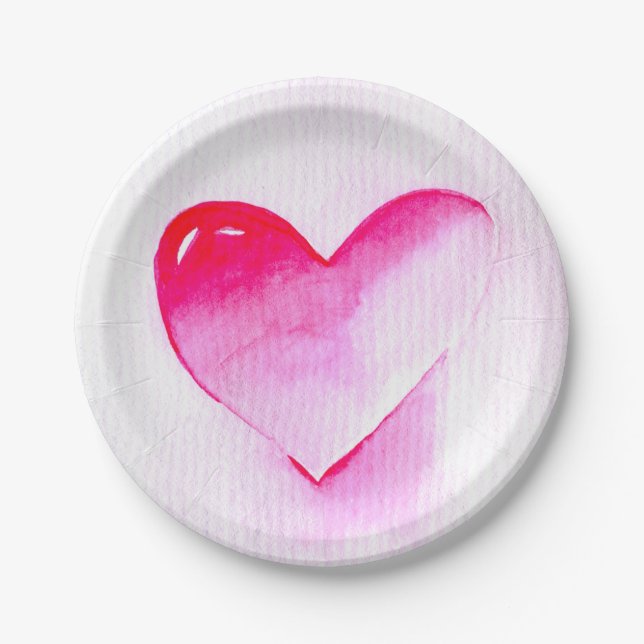 Pink heart grunge pop love me paper plate (Front)