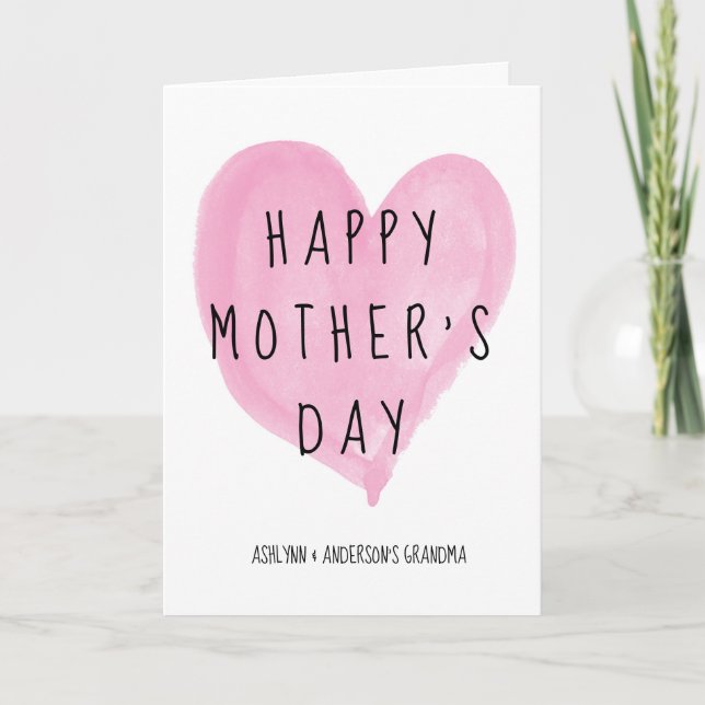 Pink Heart Happy Mother's Day Grandma Card (Front)