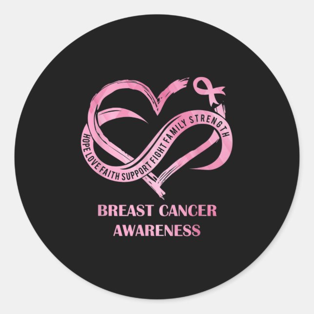 Pink Heart Hope Love Faith Breast Cancer Awareness Classic Round Sticker (Front)
