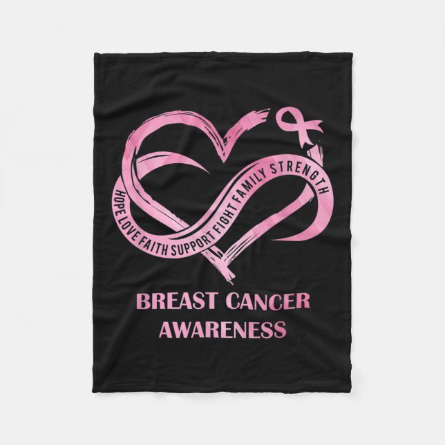 Pink Heart Hope Love Faith Breast Cancer Awareness Fleece Blanket (Front)