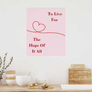 Pink Heart Hope Quote Wall Print