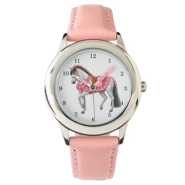 Pink Heart Horse Customisable Girls Watch (Front)