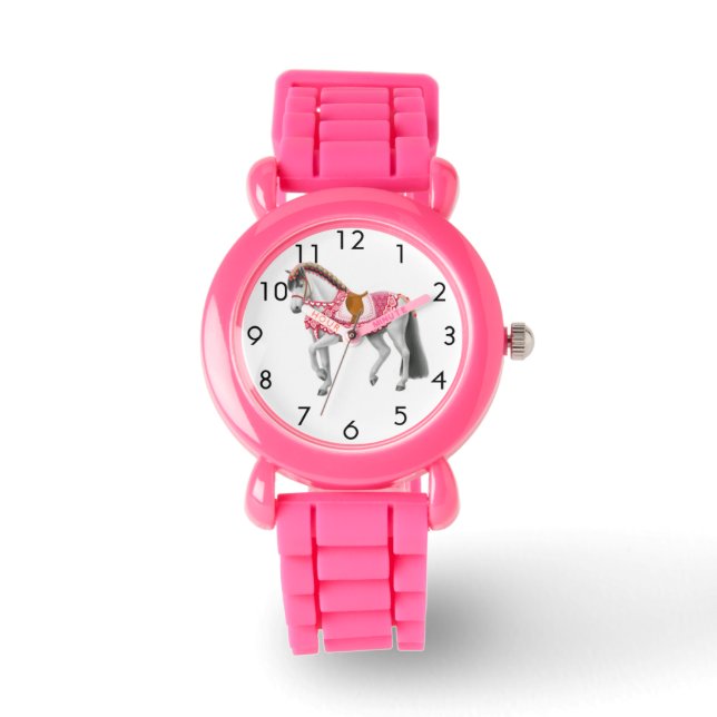 Pink Heart Horse Customisable Girls Watch (Front)