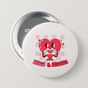 Pink Heart Hugs and Kisses 7.5 Cm Round Badge