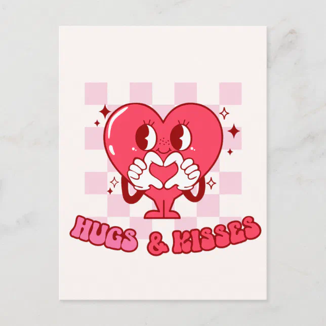 Pink Heart Hugs and Kisses Postcard | Zazzle