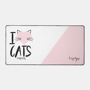 Pink Heart I Love Cats Forever Personalised Desk Mat
