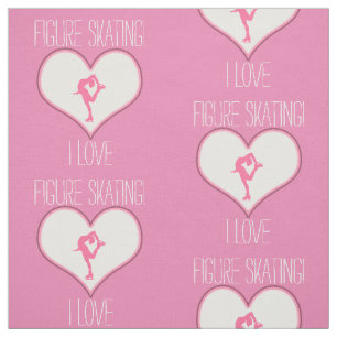 Pink Heart I Love Figure Skating Fabric