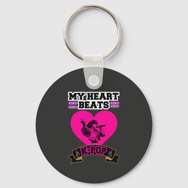 Pink Heart Idol Singing KPop Music Love Design Key Ring (Front)