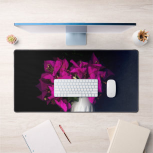 Pink heart in black desk mat