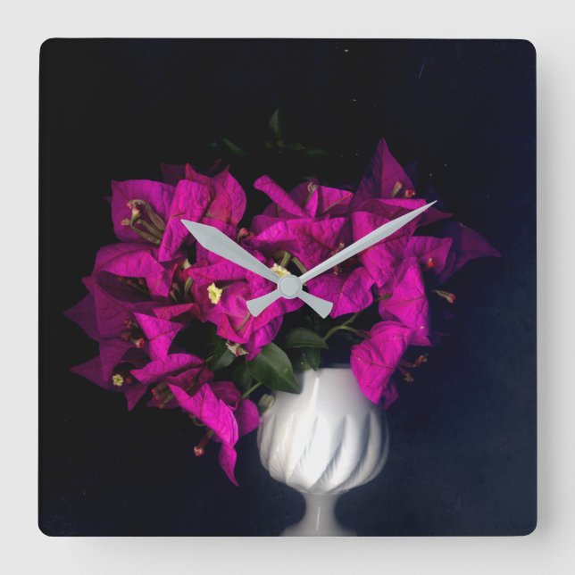 Pink heart in black square wall clock (Front)