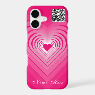 Pink Heart iPhone Case Custom Name and QR Code