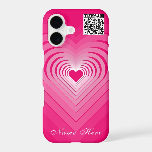 Pink Heart iPhone Case Custom Name and QR Code (Back)