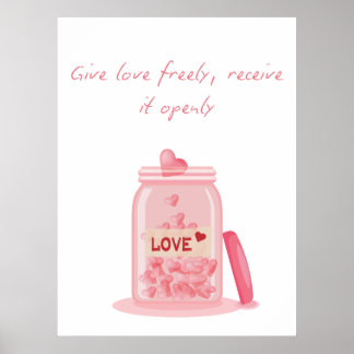 Pink Heart Jar Love Quote Minimalist Wall Print