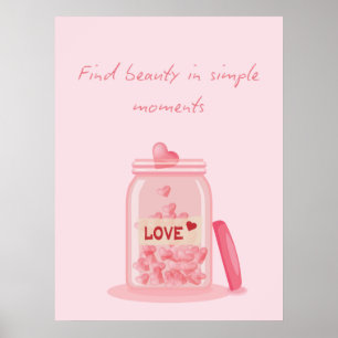 Pink Heart Jar Love Quote Modern Wall Print