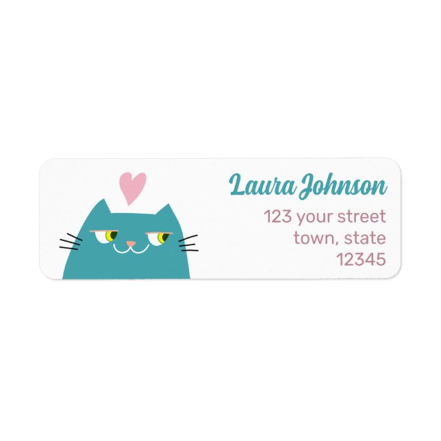 Pink Heart Kawaii Cat Return Address Label (Front)