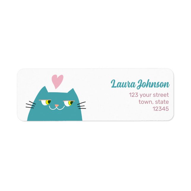 Pink Heart Kawaii Cat Return Address Label (Front)