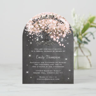 Pink Heart Leaf Tree Bridal Shower Invite