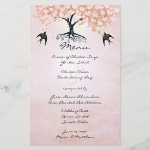 Pink Heart Leaf Tree Wedding Menu
