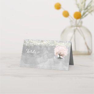 Pink Heart Leaf Tree Wedding Place Cards