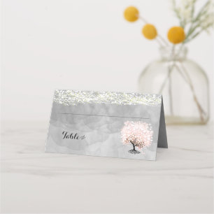 Pink Heart Leaf Tree Wedding Place Cards