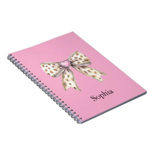Pink Heart Leopard Girly Bow Notebook