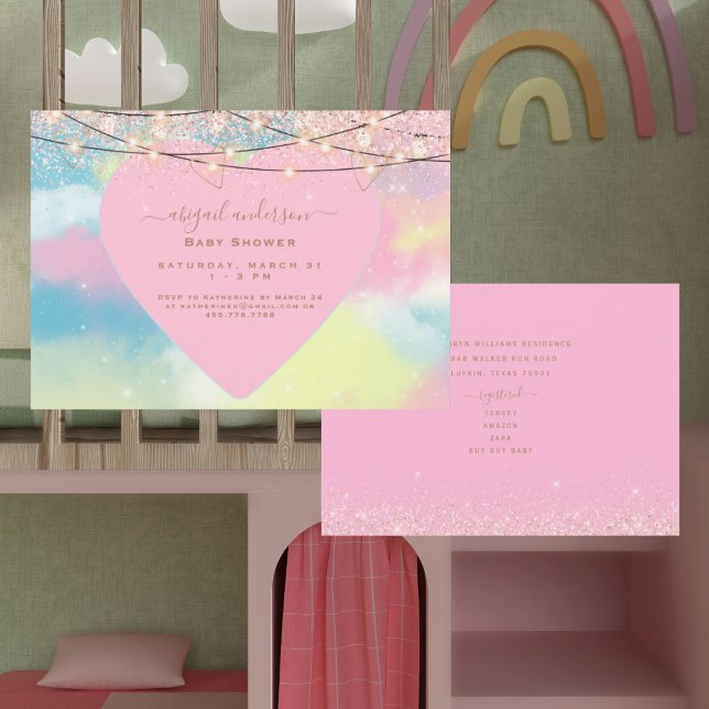 Pink Heart Lights Baby Shower  Invitation (Creator Uploaded)
